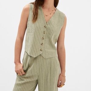 Mango Pinstripe Linen Vest NWT